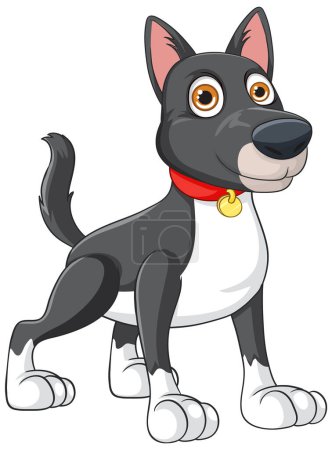 Téléchargez les illustrations : Un chien mignon avec une queue remuante, représenté dans une illustration vectorielle de style dessin animé - en licence libre de droit