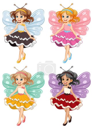 Illustration for A set of cute fairy characters dressed for a princess party - Royalty Free Image