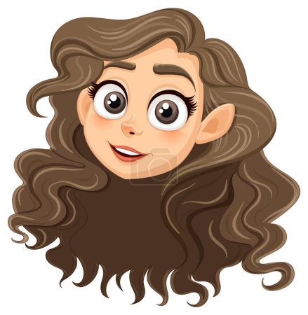 Ilustración de Una impresionante ilustración de dibujos animados de una adolescente con cabello castaño largo y ojos expresivos - Imagen libre de derechos