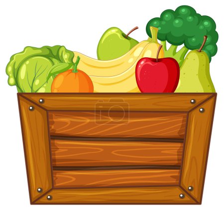 Illustration for Vibrant assortment of fresh produce displayed in a wooden crate - Royalty Free Image