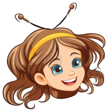 Téléchargez les illustrations : Une jolie fille de dessin animé portant un sourire accessoire tête fantaisie - en licence libre de droit