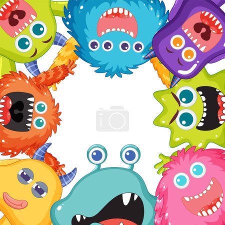 Téléchargez les illustrations : Un groupe joyeux de personnages monstrueux extraterrestres adorables - en licence libre de droit