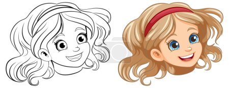 Illustration for A cute cartoon girl with a smiling face wearing a fancy head accessory - Royalty Free Image
