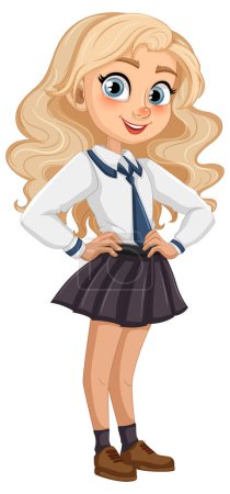Illustration for Beautiful blonde girl with long hair wearing a school uniform and smiling - Royalty Free Image