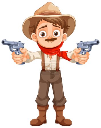 Ilustración de Un personaje de dibujos animados vectoriales de un joven vaquero vestido con ropa campesina - Imagen libre de derechos
