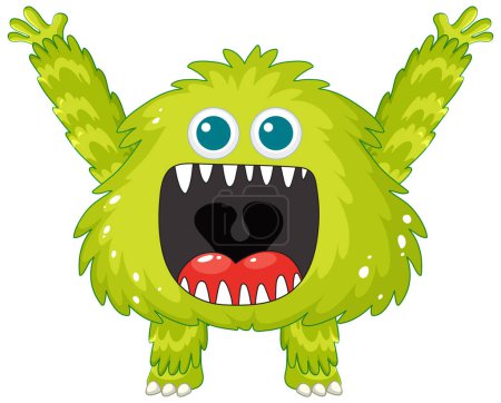 Téléchargez les illustrations : Un personnage de dessin animé joyeux et mignon d'un monstre vert - en licence libre de droit