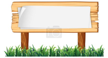 Téléchargez les illustrations : Illustration vectorielle isolée d'une enseigne en bois vierge avec de l'herbe verte en dessous - en licence libre de droit