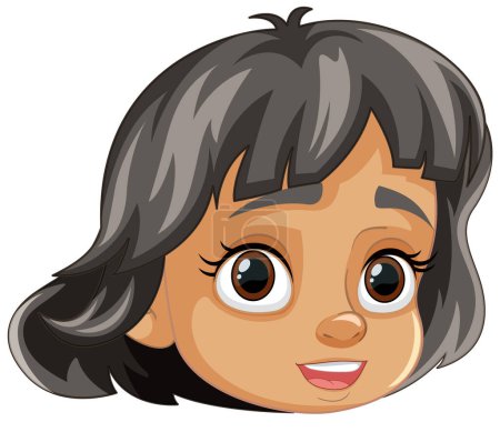 Téléchargez les illustrations : Une illustration vectorielle joyeuse d'une fille aux cheveux courts noirs adorables - en licence libre de droit
