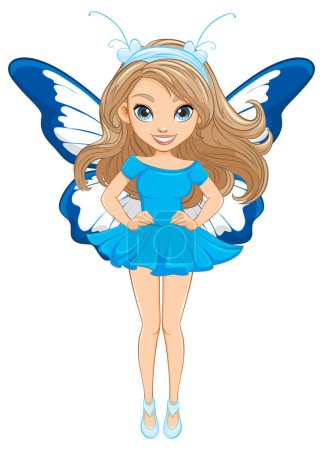 Illustration for A stunning woman with flowing hair and fairy-like butterfly wings - Royalty Free Image