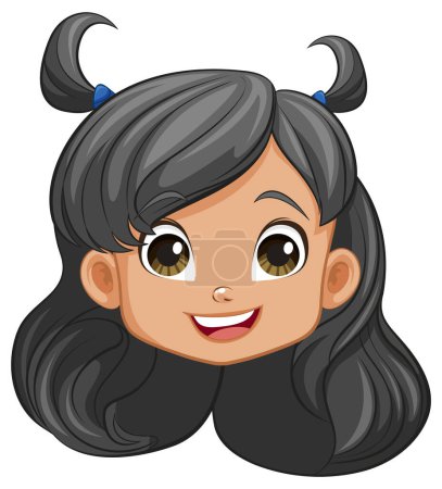 Téléchargez les illustrations : Un personnage de dessin animé gai et adorable fille avec un sourire - en licence libre de droit