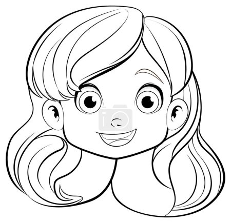 Téléchargez les illustrations : Une illustration vectorielle joyeuse d'un personnage de fille avec un sourire heureux - en licence libre de droit