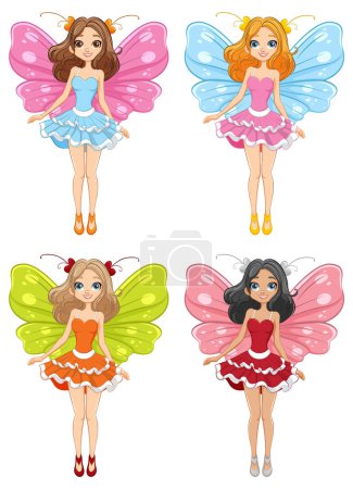 Illustration for A captivating illustration of beautiful fairies with butterfly wings soaring through the air - Royalty Free Image