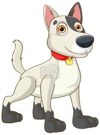 Téléchargez les illustrations : Un charmant personnage de dessin animé d'un chien mignon debout et agitant sa queue - en licence libre de droit