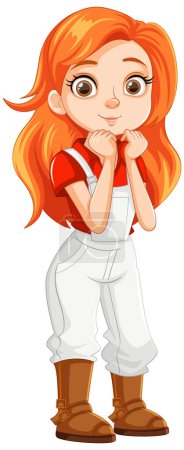 Illustration for A beautiful woman farmer in overalls, standing and smiling - Royalty Free Image