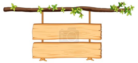 Illustration for Vector cartoon illustration of a signboard hanging on a tree branch - Royalty Free Image