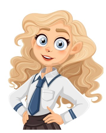 Téléchargez les illustrations : Un personnage de dessin animé magnifique avec de gros yeux et de longs cheveux blonds - en licence libre de droit