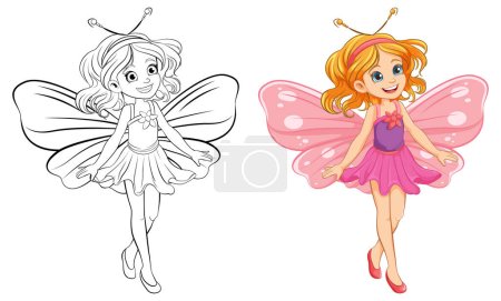 Ein charmantes Mädchen mit Schmetterlingsflügeln in einem Märchenkleid
