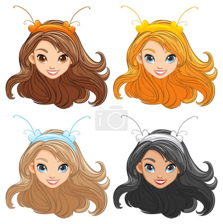 Illustration for A stunning woman with elegant long hair wearing decorative hair accessories - Royalty Free Image