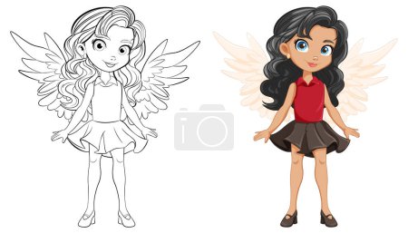 Illustration for A stunning cartoon character with wings for coloring pages - Royalty Free Image