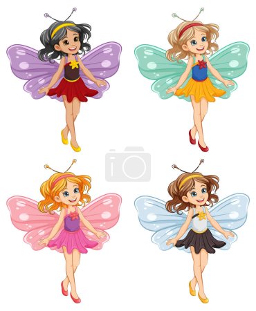 Téléchargez les illustrations : Une charmante fille avec des ailes de papillon dans une tenue de fée - en licence libre de droit