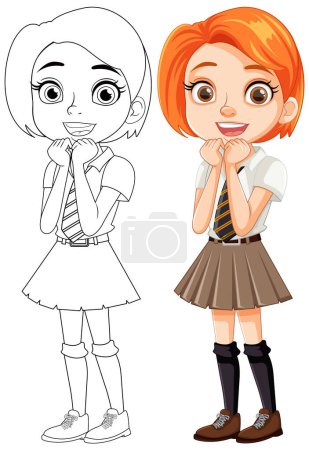 Illustration for Cute girl with orange short hair standing and smiling - Royalty Free Image