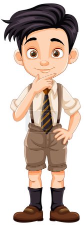 Illustration for A charming young boy wearing a uniform in a cartoon illustration - Royalty Free Image