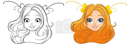 Illustration for An illustration of a stunning woman with large eyes and adorned hair - Royalty Free Image