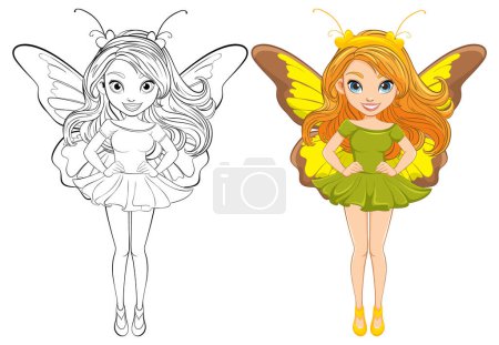 Illustration for A stunning vector cartoon illustration of a woman with butterfly wings - Royalty Free Image