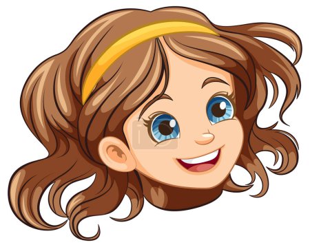 Illustration for A cute girl cartoon head wearing a smiling fancy head accessory - Royalty Free Image