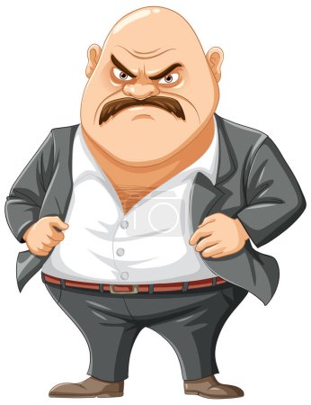 Illustration for An isolated vector illustration of a middle-aged mafia man with a grumpy expression, bald head, and mustache - Royalty Free Image