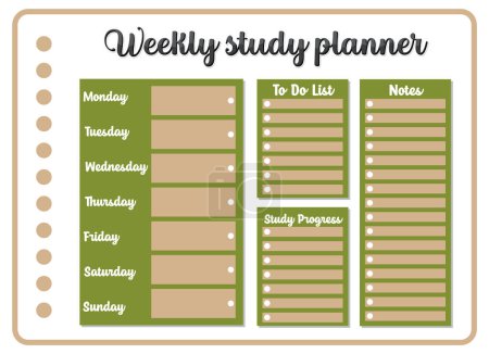 Ilustración de Un calendario detallado para estudiar durante toda la semana - Imagen libre de derechos