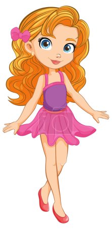 Téléchargez les illustrations : Adorable fille de dessin animé portant une mini-jupe élégante pour une fête - en licence libre de droit