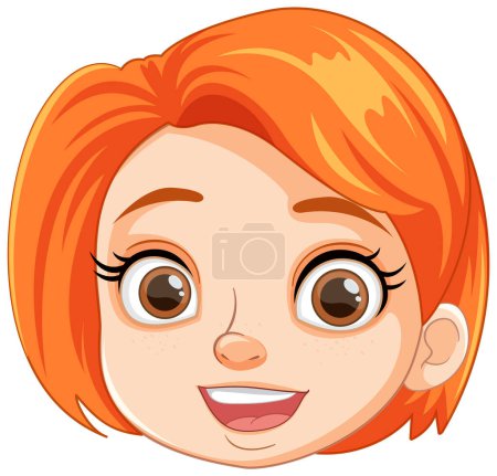 Ilustración de Una hermosa chica con el pelo corto de color naranja y ojos marrones, radiante felicidad - Imagen libre de derechos
