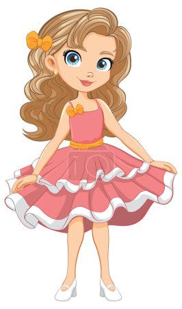 Téléchargez les illustrations : Un personnage de dessin animé fille mignon habillé pour un cocktail de fantaisie - en licence libre de droit