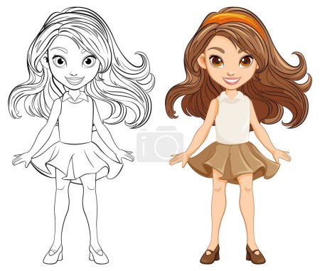 Illustration for A stunning female cartoon character wearing a mini skirt dress - Royalty Free Image