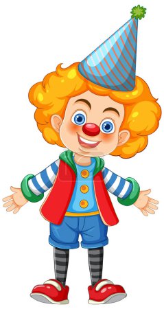 Illustration for A celebration with a cute boy cartoon character wearing colorful circus clown clothes - Royalty Free Image
