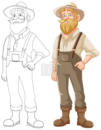 Illustration for Vector cartoon illustration of an elderly farmer with a beard and mustache - Royalty Free Image