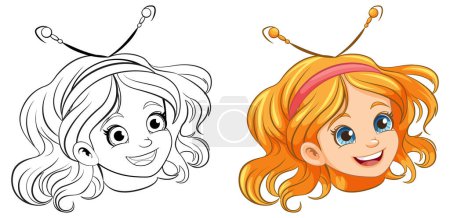Ilustración de Linda chica de dibujos animados con un accesorio de cabeza de lujo sonriendo - Imagen libre de derechos