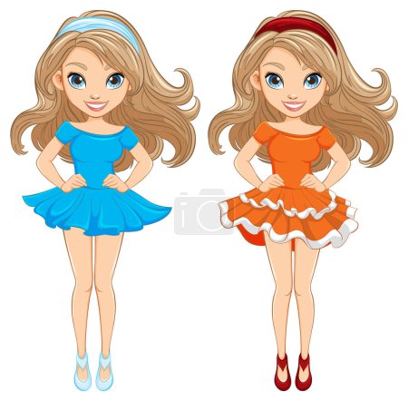 Illustration for Vector cartoon character of a stunning woman with flowing hair and stylish attire - Royalty Free Image