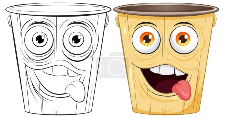 Ilustración de Dos tazas de café de dibujos animados que muestran diferentes emociones - Imagen libre de derechos