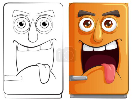 Illustration for Two cartoon cards showing playful expressions. - Royalty Free Image