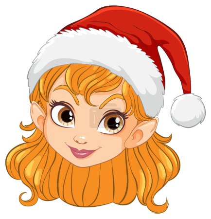 Cartoon elf girl smiling in Christmas attire.