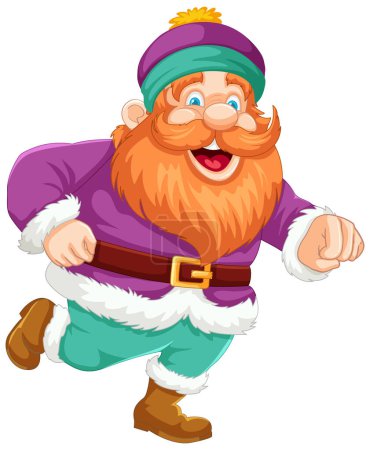 Happy bearded dwarf character running joyfully.