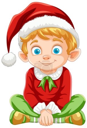 Ilustración de Elfo sonriente en traje festivo disfrutando de las vacaciones. - Imagen libre de derechos