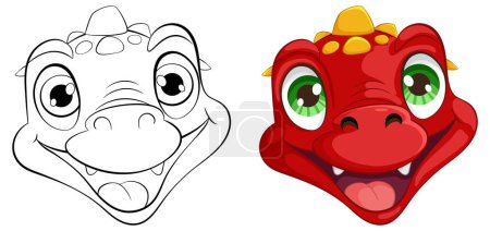 Vector illustration of two happy dragon faces.