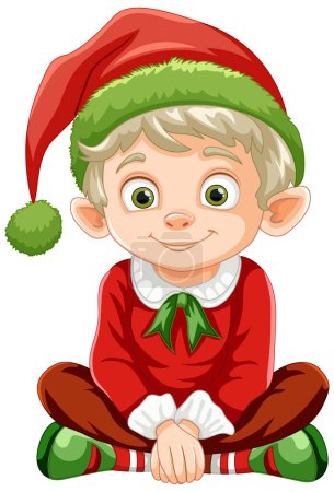 Smiling elf character dressed in Christmas colors.