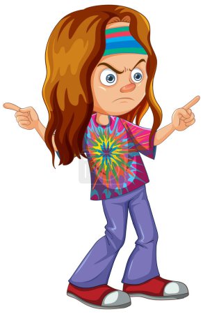Illustration for Cartoon girl with a frown pointing in two directions. - Royalty Free Image