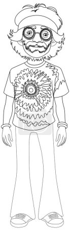 Téléchargez les illustrations : Illustration vectorielle d'un hippie avec chemise tie-dye. - en licence libre de droit