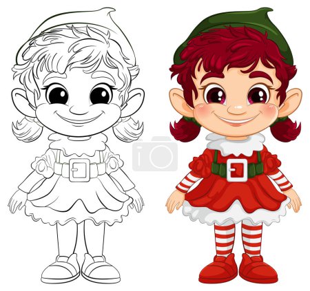 Téléchargez les illustrations : Illustration vectorielle d'une fille elfe, colorée et esquissée. - en licence libre de droit