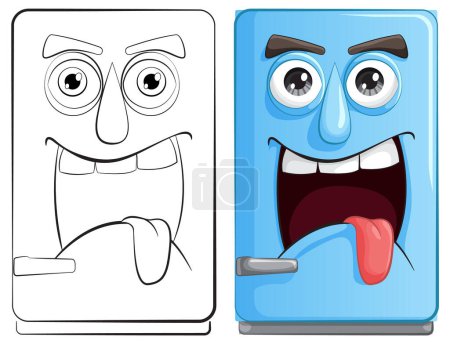 Téléchargez les illustrations : Deux appareils animés avec des visages expressifs - en licence libre de droit